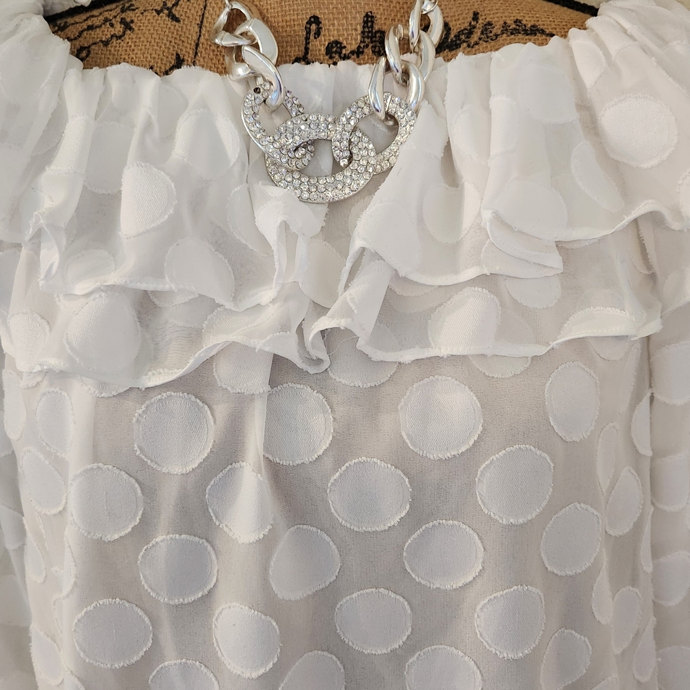 Michael Kors Elegant White Ruffled Polka Dot Top - Picture 3 of 6